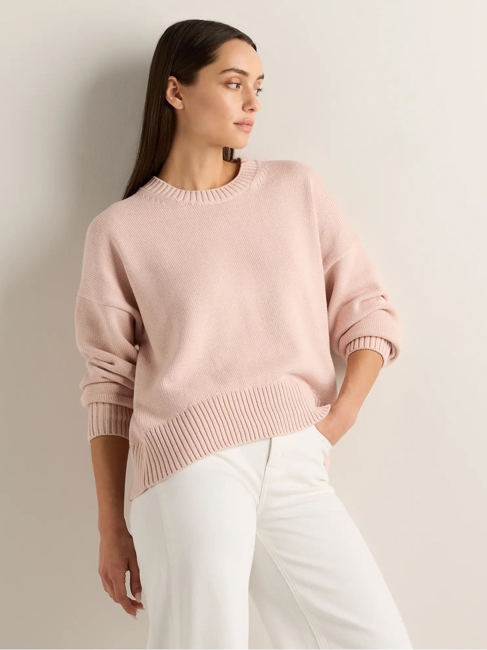 Quince 100% Organic Cotton Boyfriend Crew Sweater Shell Pink Small